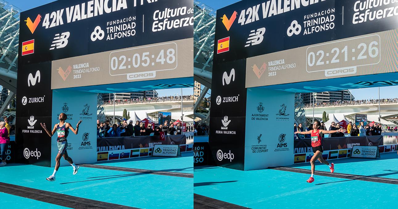 Tariku Novales y Majida Maayouf batiendo el récord de España de maratón